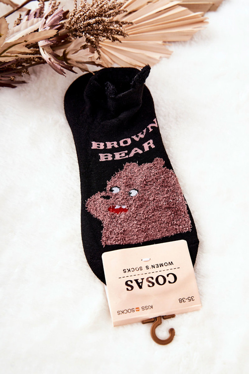 Ladies' Cotton Teddy Bear Socks COSAS Black and Brown