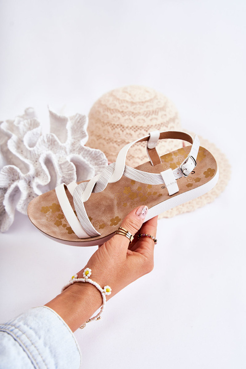 Children's Leather Sandals With Buckle White Dimmel