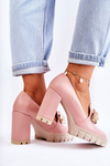 Elegant Pumps With Ornament Smooth Pink and Beige Caterine