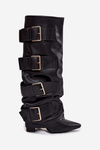 Women's heeled boots with turned upper and gold buckles Black Isavelle