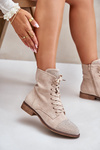 Decorated Flat Heel Boots Eco Suede Insulated Light Beige Ellieo