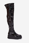 Lacquered Knee High Boots On Platform With Delicate Wedge Black Tavina