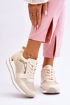 Leather Low Wedge Sports Shoes Beige Braylen