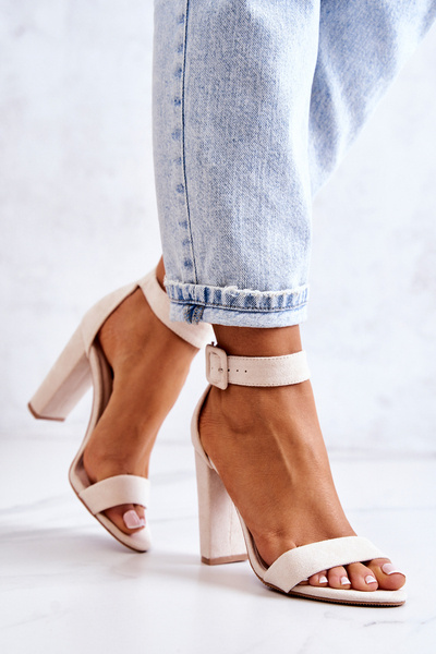 Suede High Heels Sandals Beige Jacqueline