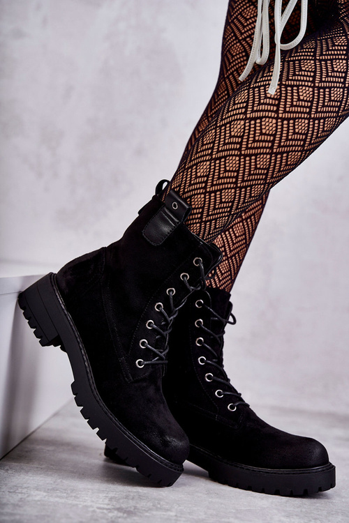 Warm Suede Lace Up Boots Black Ritta