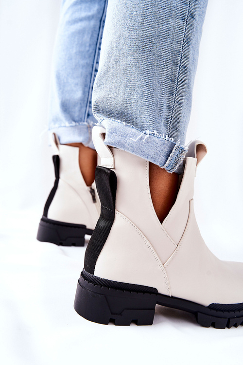 Booties With Cut-Out Detail Zip-up Boots White Corano