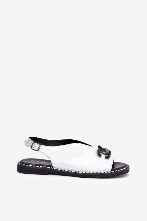 Flat Heeled Sandals With Decoration Eco Leather Silver Tillireta