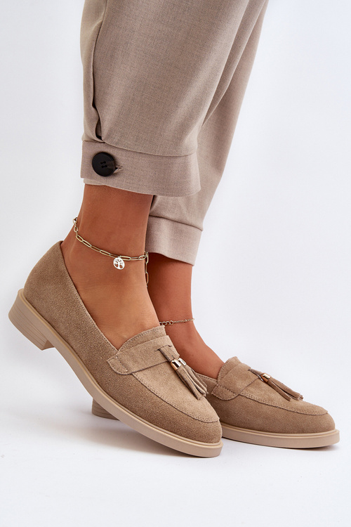 Mokasyny Zamszowe Damskie Płaski Obcas Zazoo 3420 Beżowe