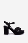 Women's Black Faux Suede Sandals with Chunky Heel and Platform Sakane