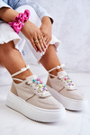 Buty Sportowe Sneakersy Damskie Wiązane Beżowe Manila