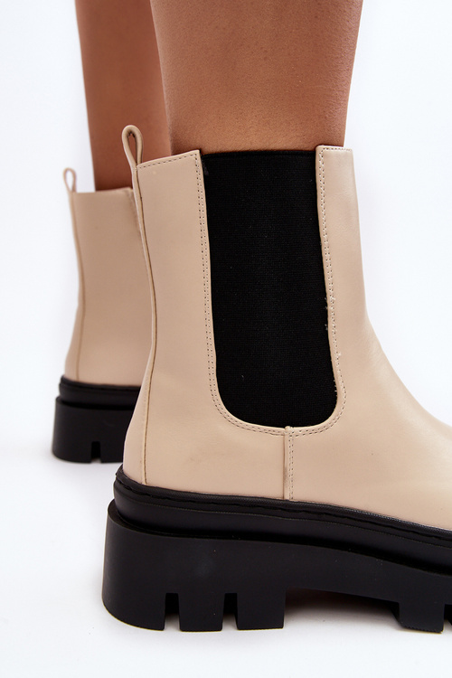 Leather Boots Workery Beige Loretta