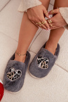 Furry slippers with hearts gray Amandra