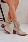Perforated Ankle Boots On Block Heels Beige Nurissa