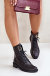 Zazoo 2955 Leather Worker Boots With Gold Detail On The Tongue Black