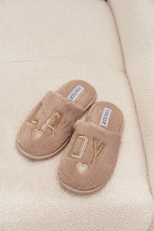 Women's slippers with fur LADY Vinceza 19958 beige