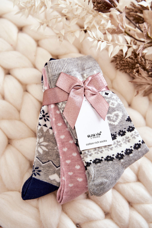 Women's 3-Pack Christmas Socks Pattern Hearts Grey