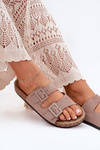 Women's sandals on cork platform with buckles dark beige Aviora