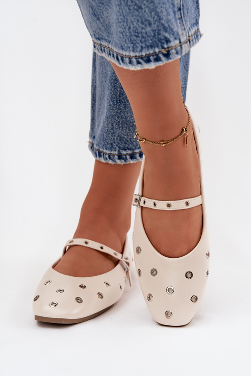 Women's Ballerinas with Strap and Buckle Beige Janelor