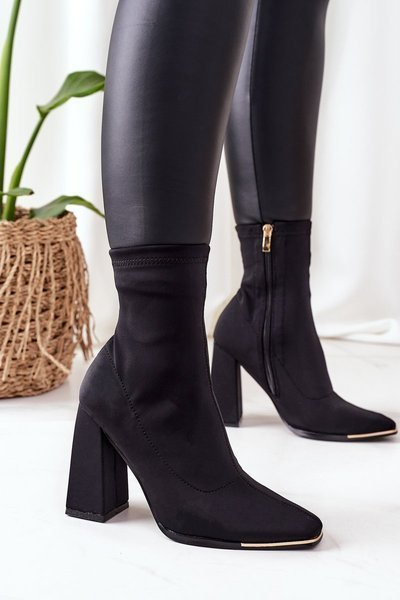 Boots On A Block Heel Made of Elastic Fabric Black Effect Wow
