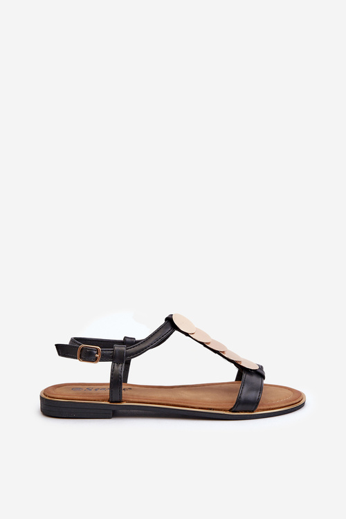 Damskie Sandały Płaskie Eko Skóra Czarne Jeritellia