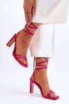 Elegant Tied Sandals With Rhinestones Fuchsia Nessy