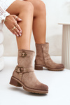 Womens Low Heel Boots With Buckles Dark Beige Zudra
