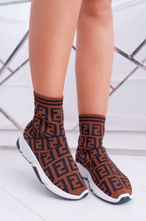 Women's Sports Shoes High Sock Brown Press