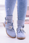 Lu Boo Blue Suede Rock Girl Cutout Booties