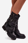 Women's boots with rolled-up shaft to mid-calf with strap Black Darisa