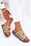 Crochet Women's Sandals With Golden Buckles Green Fenira