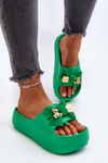 Women's Foam Flip Flops with Green Bow Salessa