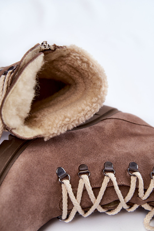 Botki Damskie Zamsz Sznurowane Obcas Brązowe Lemar Fenya