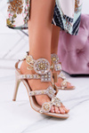 Lu Boo Heeled Sandals Jetted Studs Rockers Beige