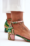 Patterned Heels Satin Sandals Mix Green Inspire Me!