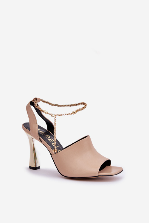 Leather High Heel Sandals With Decorative Bracelet CheBello 4440 Beige