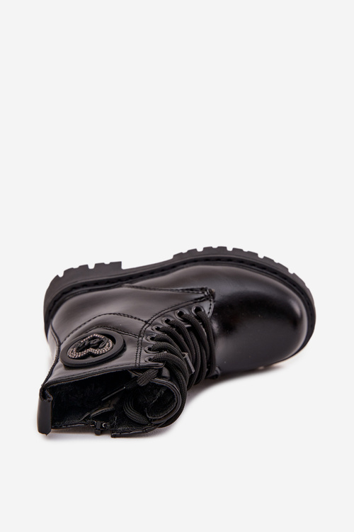 Girls' Ankle Boots with Fur Lining with Decoration LOVE Black Rosaira