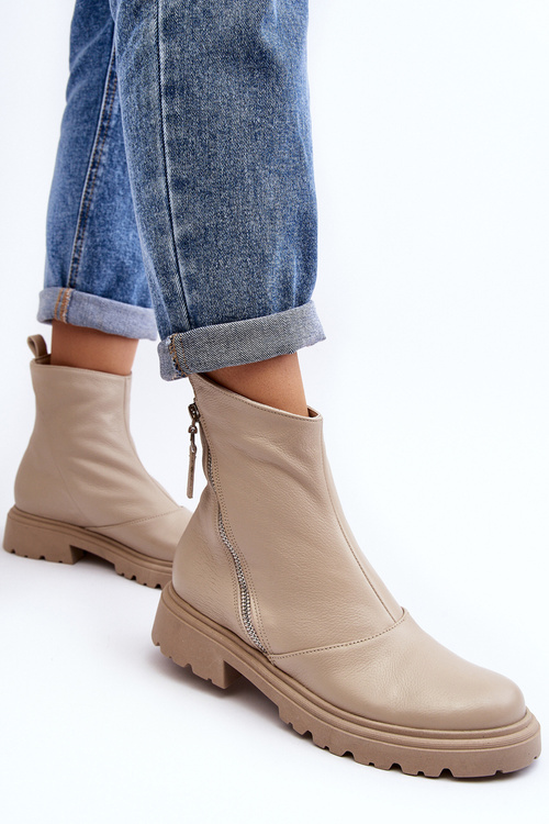 Women's Leather Flat Heel Ankle Boots Laura Messi 2620/199 Beige