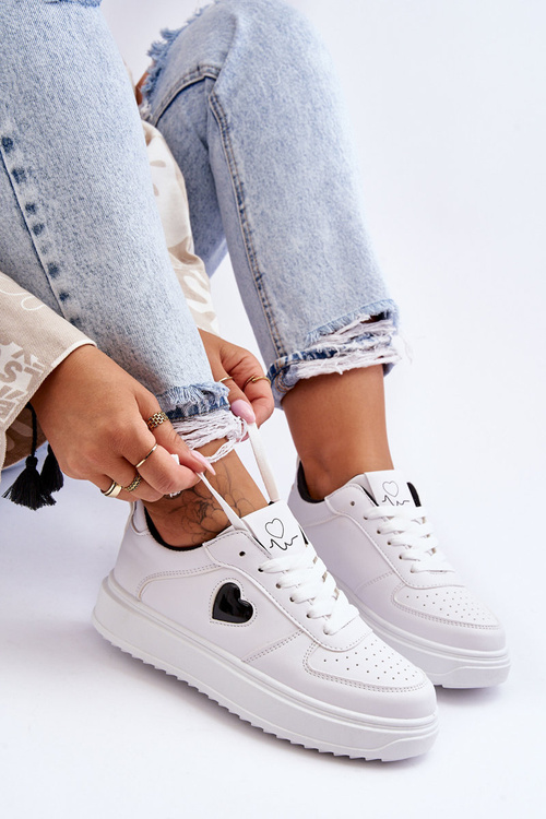 Classic Sports Shoes with White-Black Heart Amore