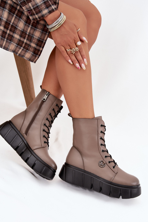 Women's Workery Boots on Platform with Lining Vinceza 58588 Dark Beige