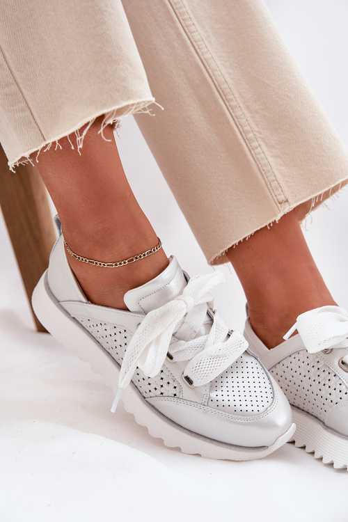 Women's Leather Sneakers On A Platform D&A LR51-796 Silver