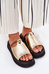 Women's leather sandals on platform with decorative strap D&A MK51-475 Gold