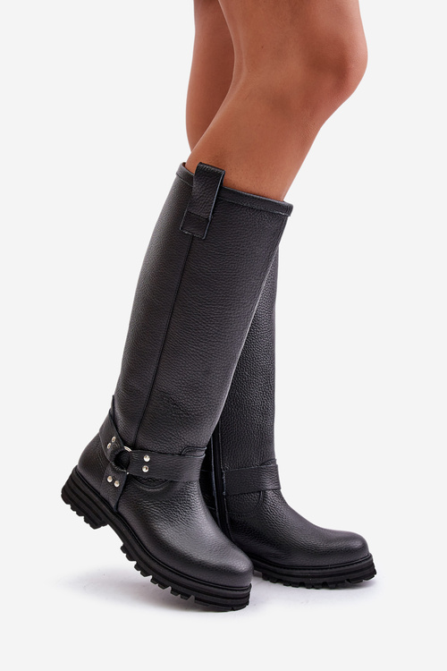Leather Knee High Women's Boots Black Lewski 3615