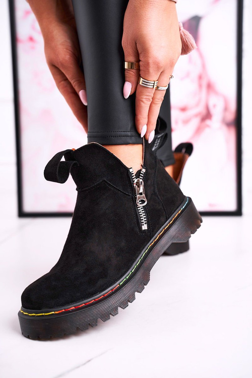 Women's Chelsea Boots With Colorful Stitching Suede Black Addison