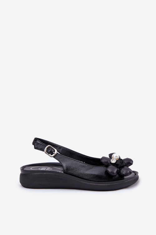 Ladies Sandals With Decorative Flower Black Divonne