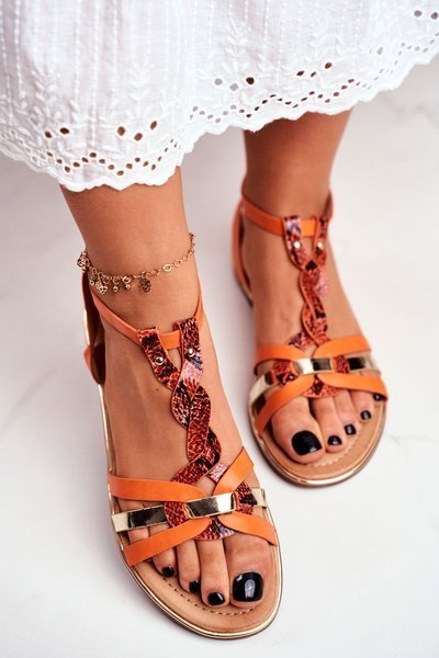 Elegant Sandals With Snake Pattern Orange Brooke