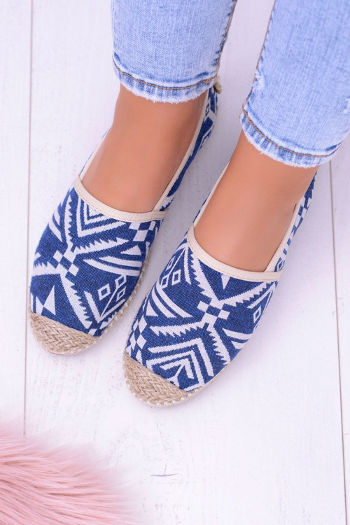 Lu Boo | Women's Slip-on Blue Linen Espadrilles Aztec Bimbi