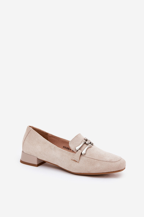 Moccasins With Decoration On Delicate Heel Eco Suede Light Beige Pillitha