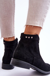 Women's Suede Flat Heel Boots Black Liana
