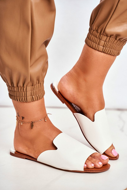 Klapki Damskie Płaskie Białe Mimios