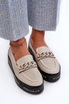 Women's Leather Platform Loafers with Chain Detail S.Barski LR618 Beige
